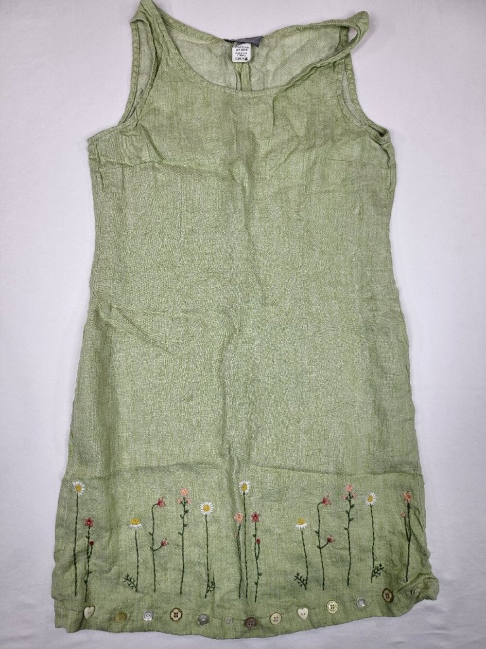 Carol Anderson Petites Linen Floral Embroidered Dress Green Petite Small Cottage